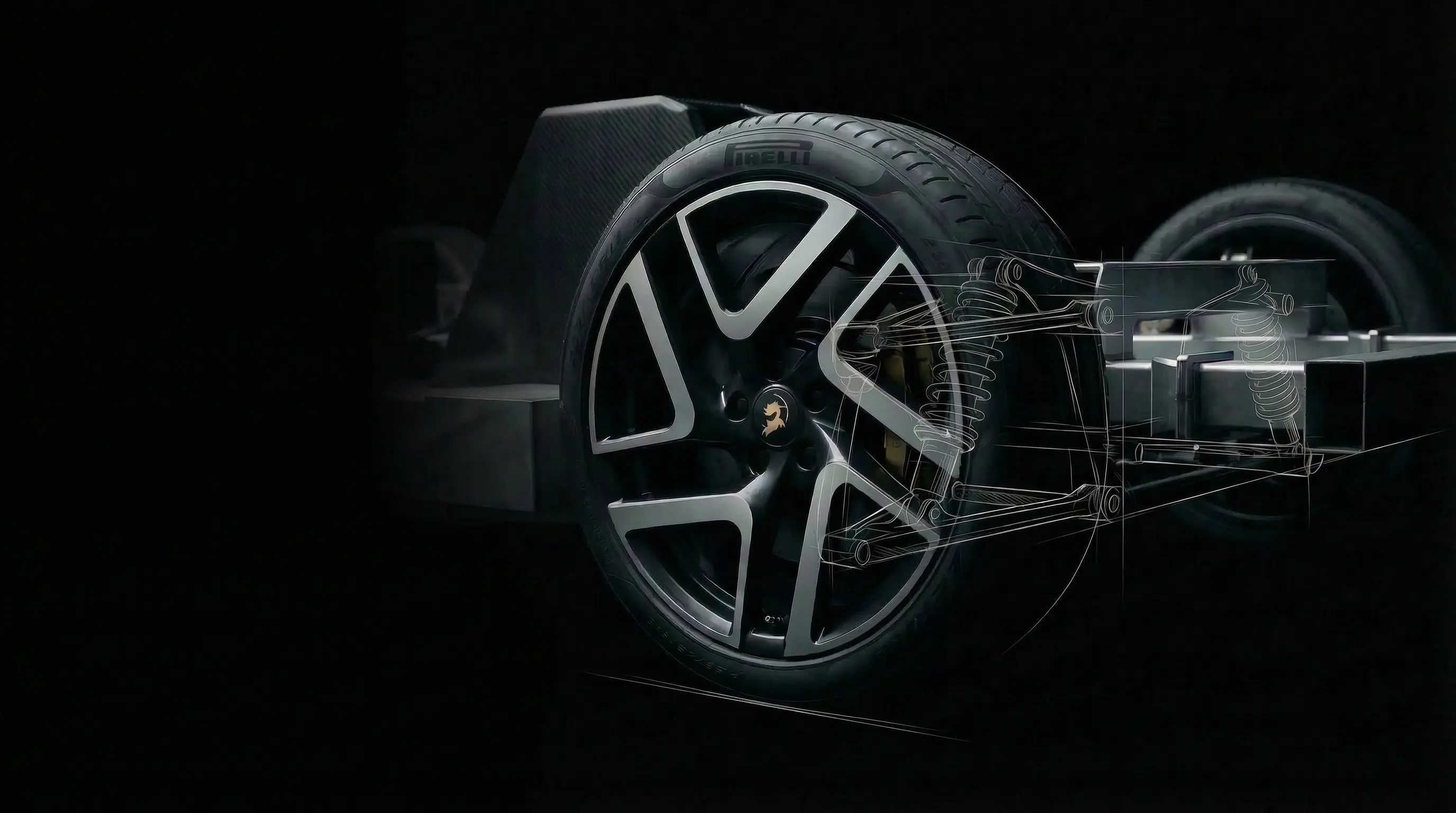 Roadster wheel and suspension geometry drawn over the chassis